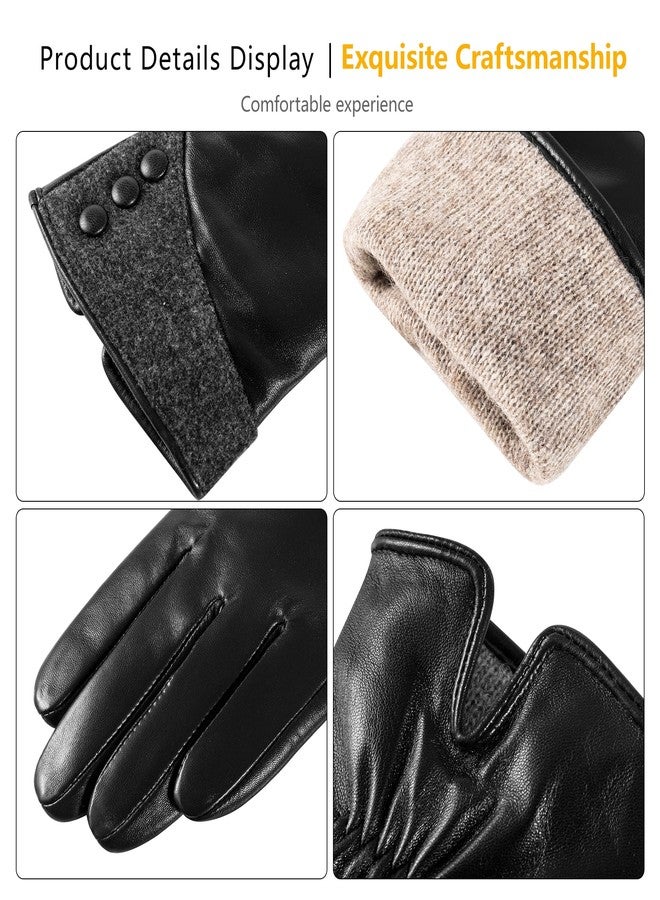 QOF Winter Genuine Leather Gloves for Women, Cashmere Warm Lined Finger Touchscreen Texting Driving Gloves - Image 2